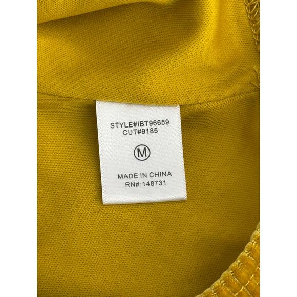 Blue Blush Mustard Yellow Long Balloon Sleeves Textured Velvet V-neck Top Size M - Picture 7 of 8